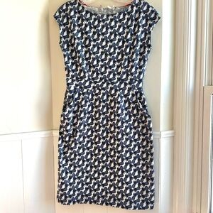 Boden Florrie Jersey Dress Navy White Cap Sleeve Pineapple Pockets Size 6
